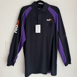 FedEx Ground Polo Shirt Men’s XL Black Purple Long Sleeve Workwear Uniform